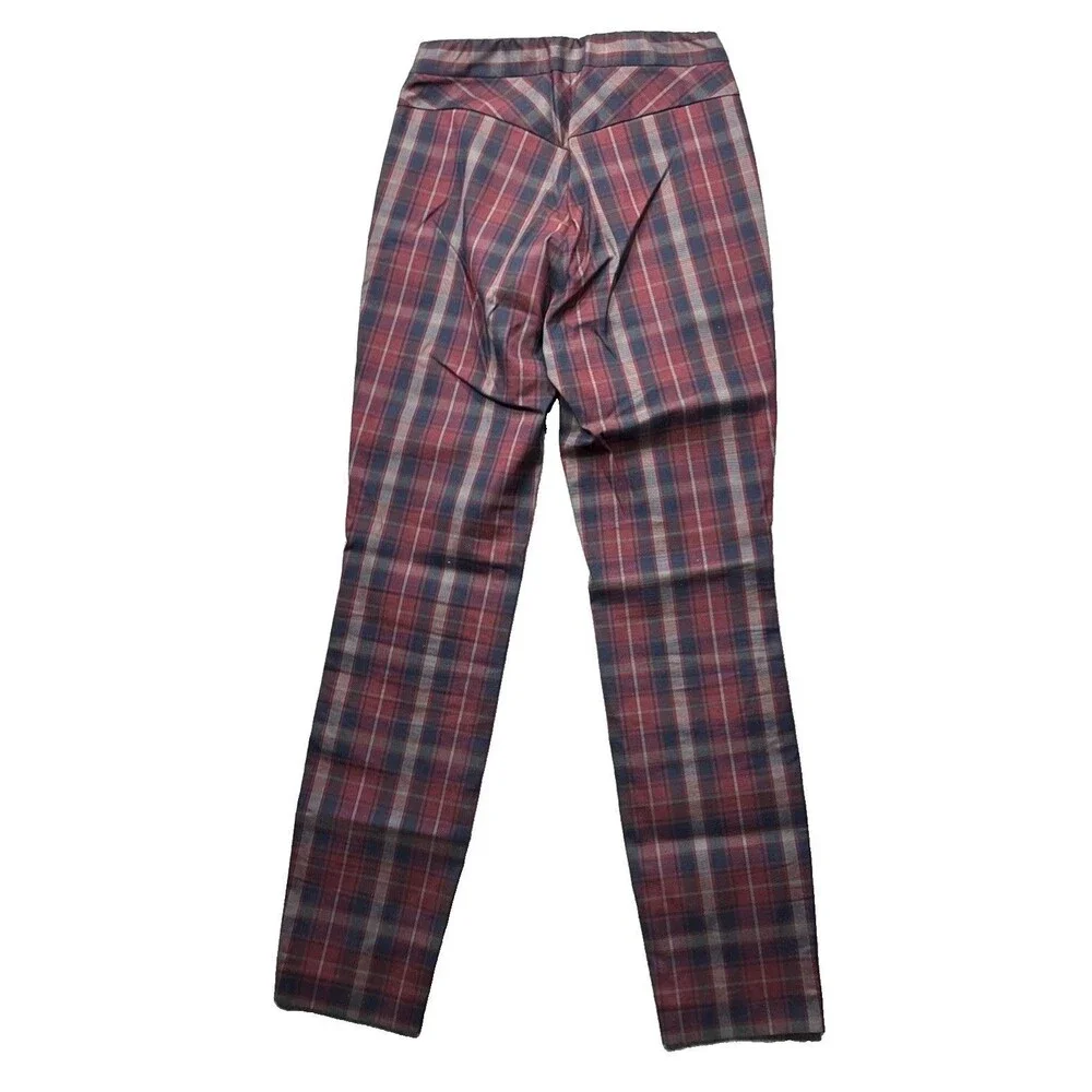 Rag & Bone Simone Pants Womens Size 0 Red Blue Plaid High Rise Dark Academia